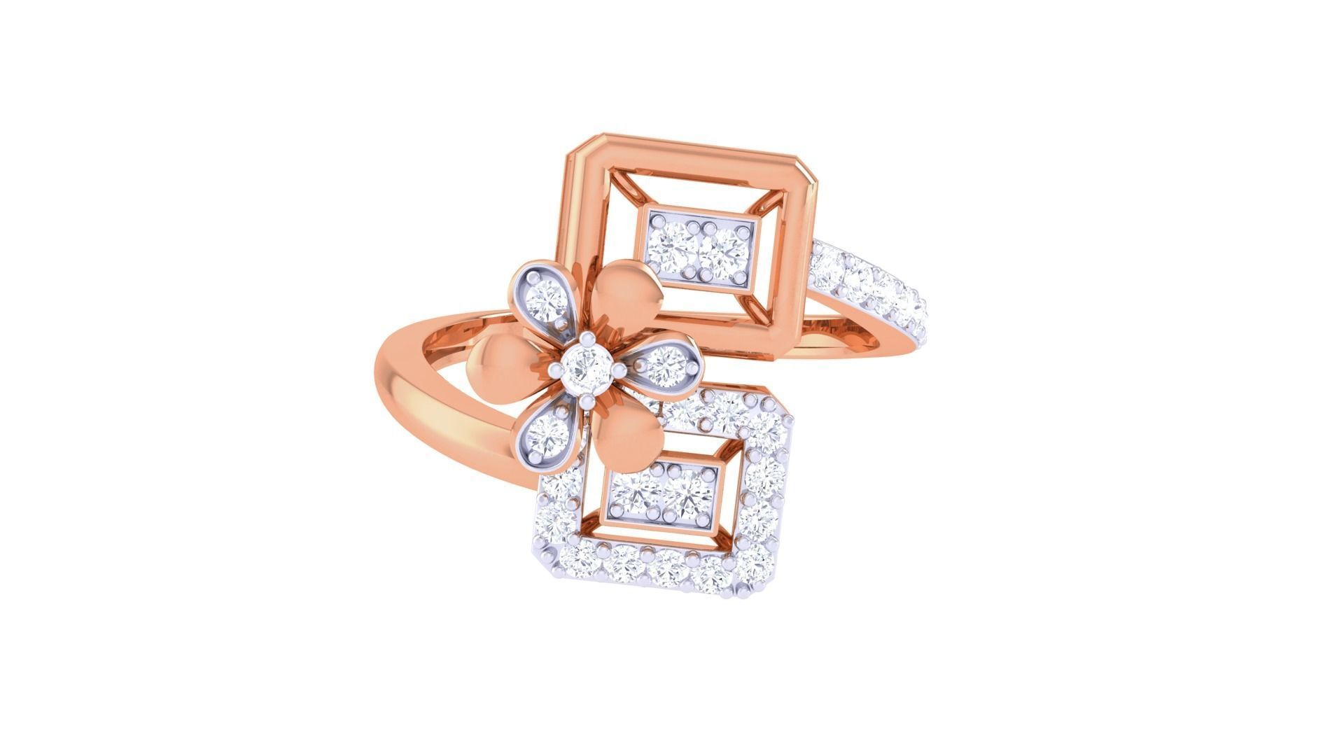 Flower High Jewelry Diamond Cocktail Ring 3dm stl obj mtl glb  3D print model_9