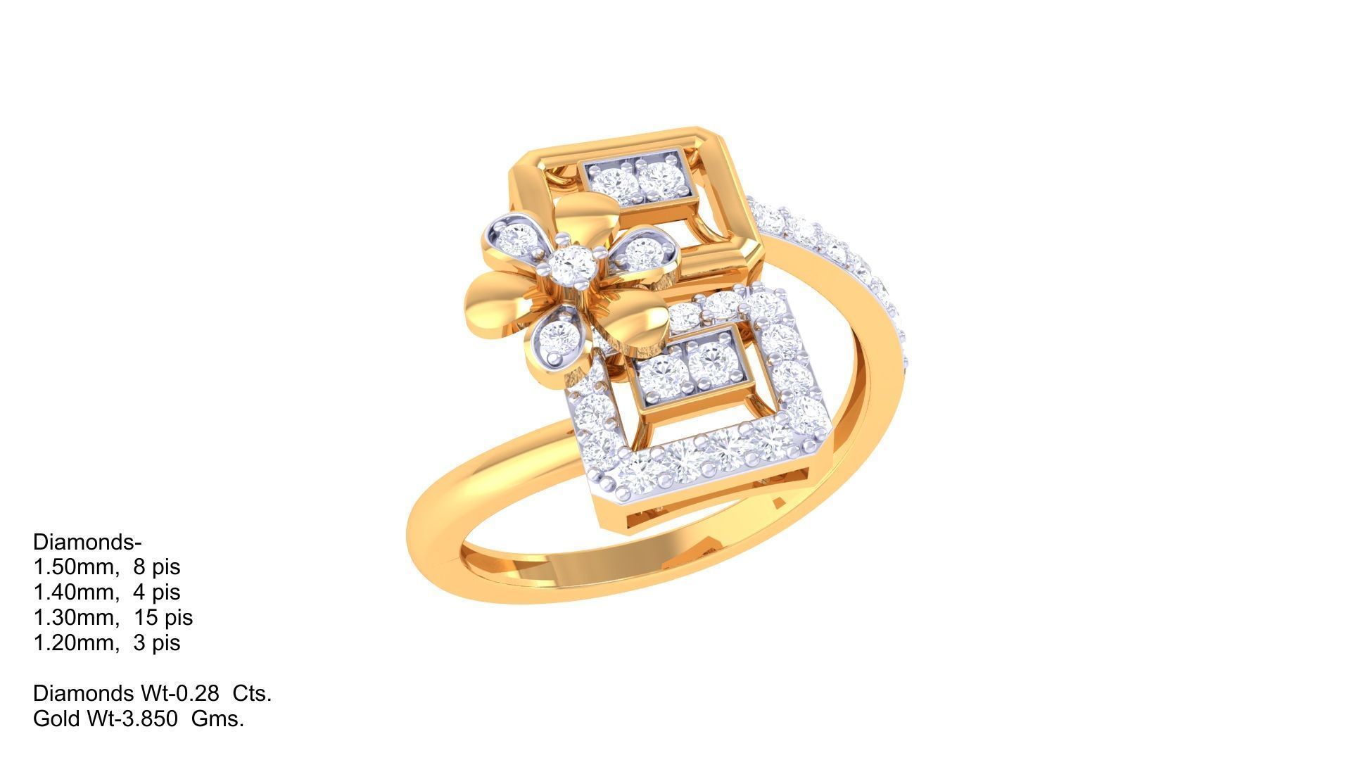 Flower High Jewelry Diamond Cocktail Ring 3dm stl obj mtl glb  3D print model_3