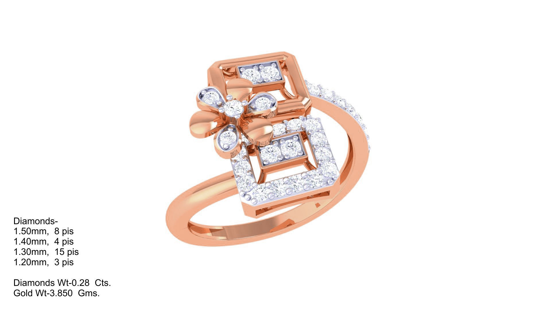 Flower High Jewelry Diamond Cocktail Ring 3dm stl obj mtl glb  3D print model_4