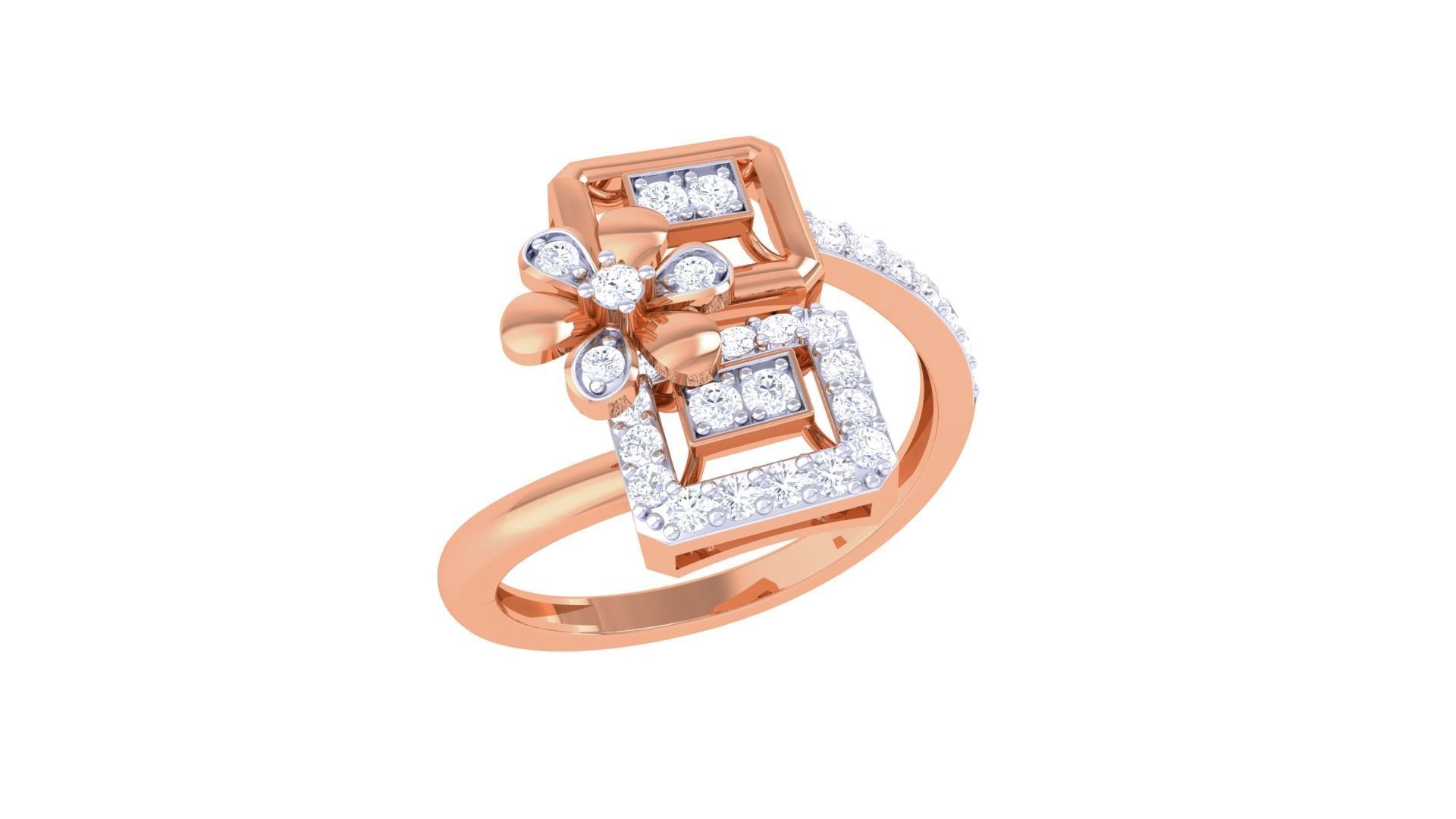 Flower High Jewelry Diamond Cocktail Ring 3dm stl obj mtl glb  3D print model_6