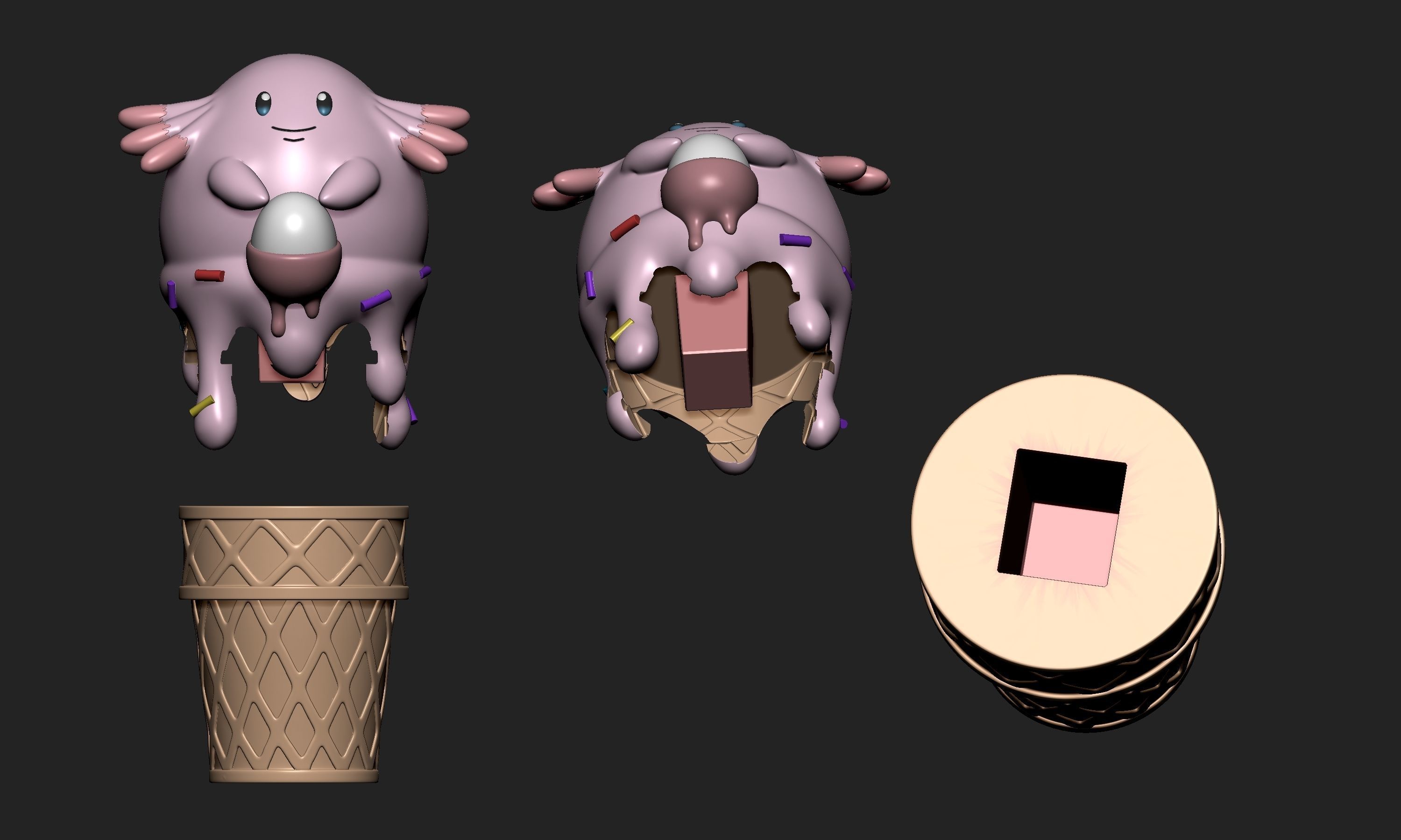 Pokemon - Ice Cream Happiny Chansey and Blissey  3D print model_6