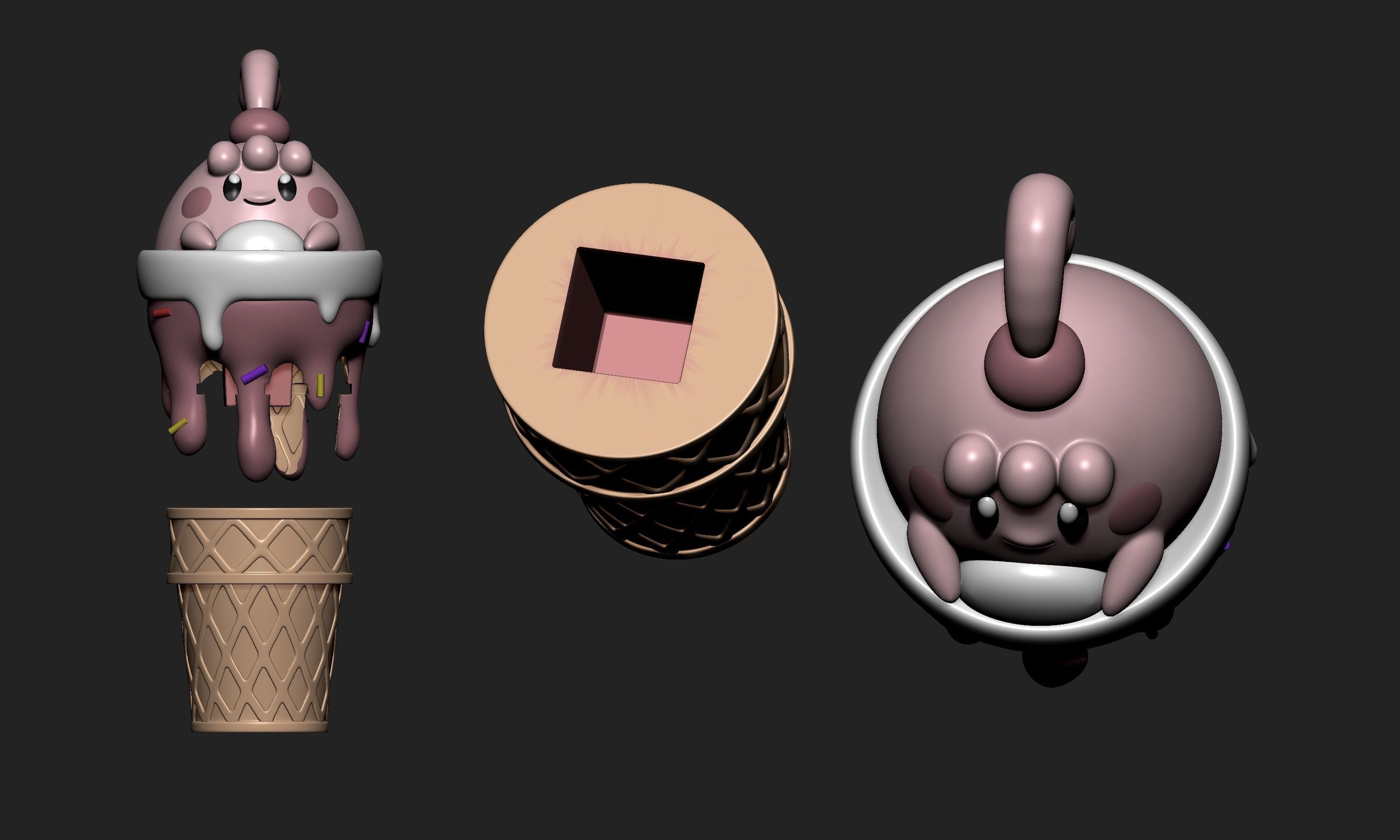 Pokemon - Ice Cream Happiny Chansey and Blissey  3D print model_9