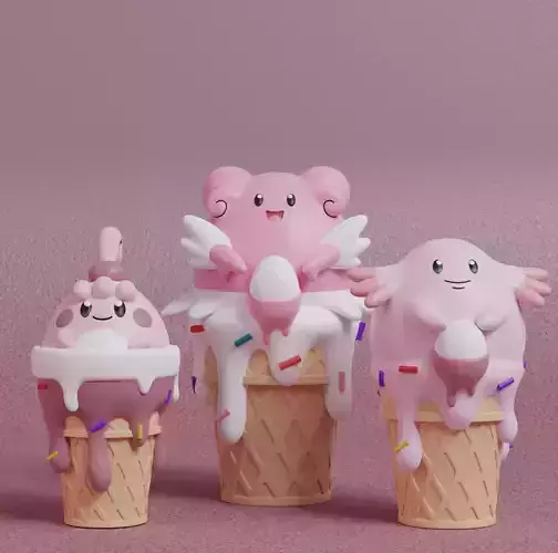 Pokemon - Ice Cream Happiny Chansey and Blissey 