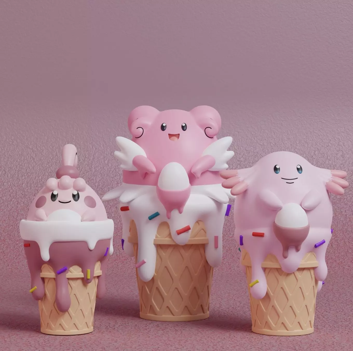 Pokemon - Ice Cream Happiny Chansey and Blissey  3D print model_0