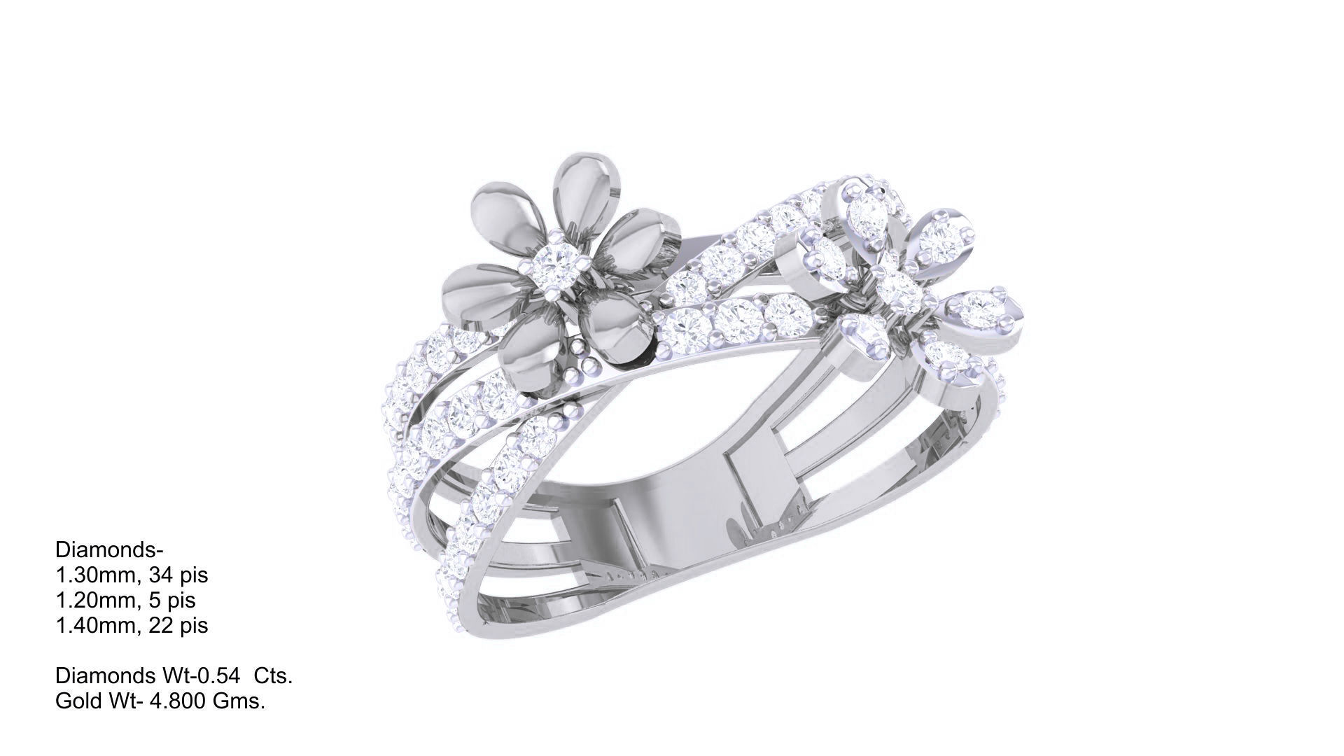 Flower High Jewelry Diamond Cocktail Ring 3dm stl obj mtl glb  3D print model_4