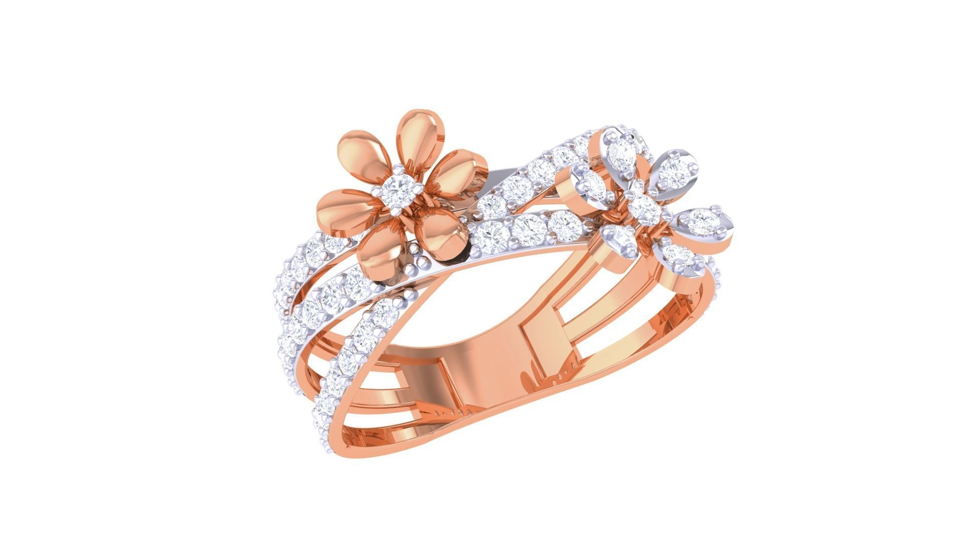 Flower High Jewelry Diamond Cocktail Ring 3dm stl obj mtl glb  3D print model_6