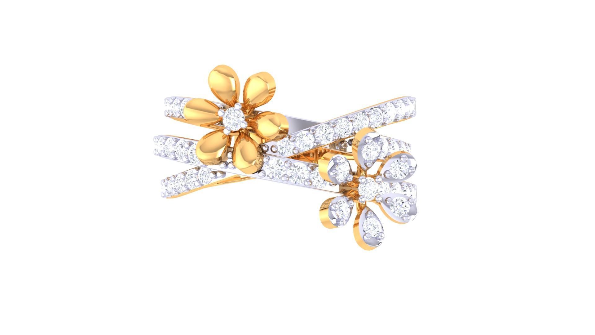 Flower High Jewelry Diamond Cocktail Ring 3dm stl obj mtl glb  3D print model_8