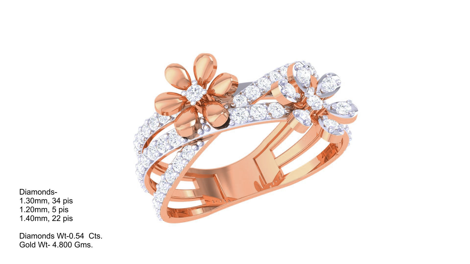 Flower High Jewelry Diamond Cocktail Ring 3dm stl obj mtl glb  3D print model_5