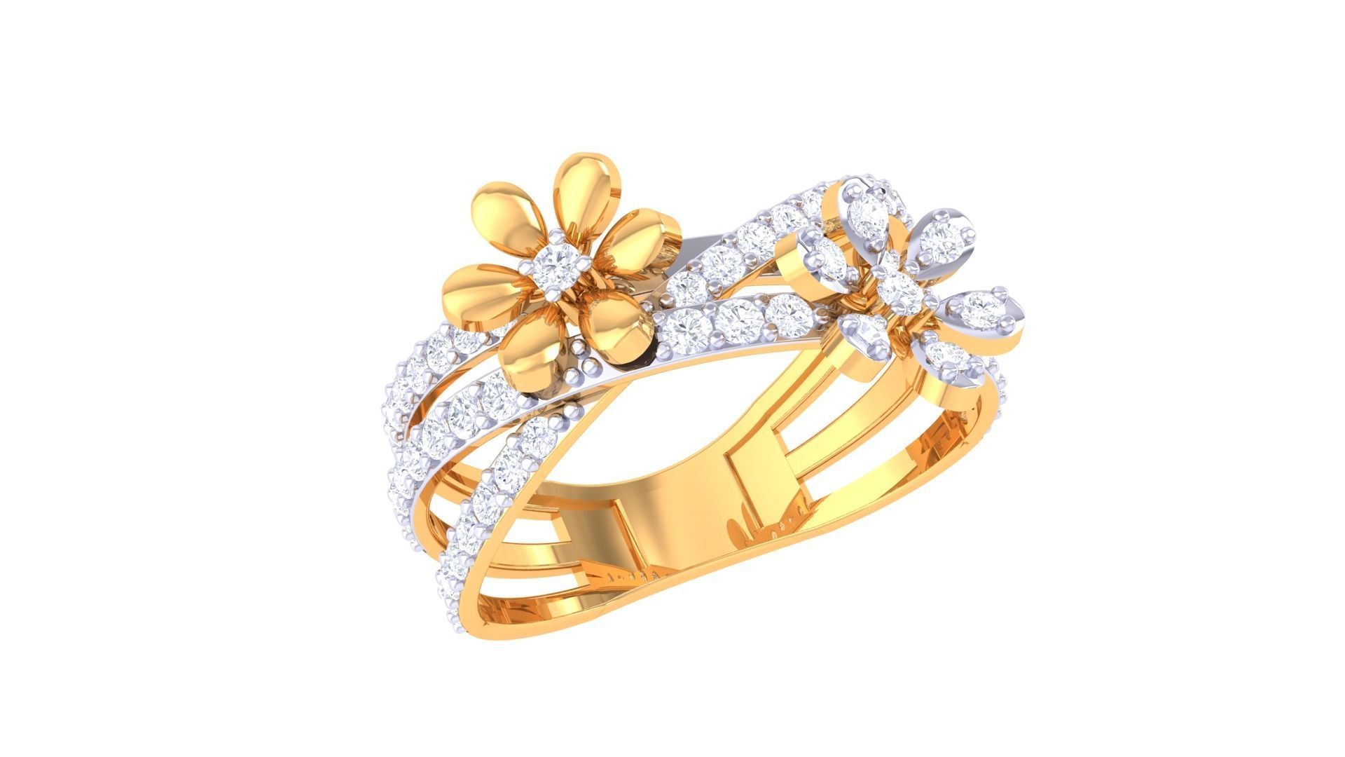 Flower High Jewelry Diamond Cocktail Ring 3dm stl obj mtl glb  3D print model_2