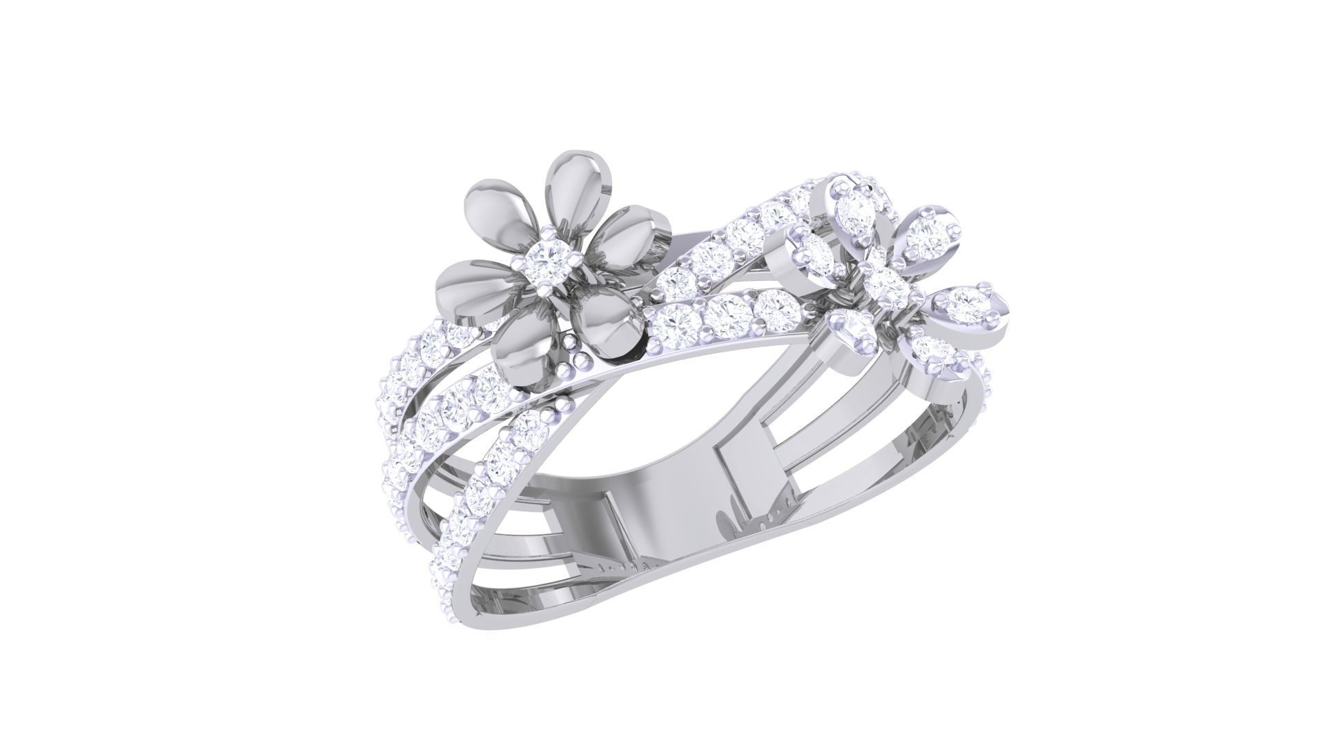 Flower High Jewelry Diamond Cocktail Ring 3dm stl obj mtl glb  3D print model_1