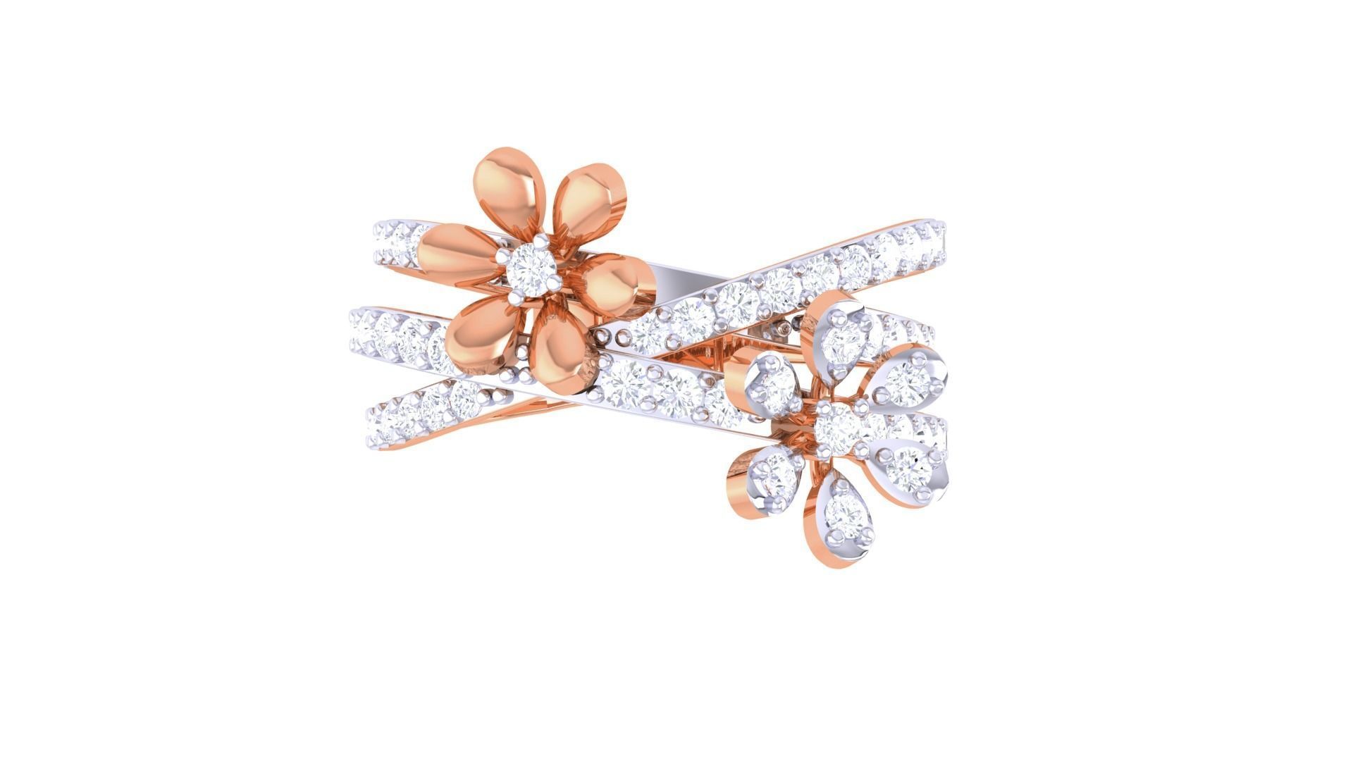 Flower High Jewelry Diamond Cocktail Ring 3dm stl obj mtl glb  3D print model_9