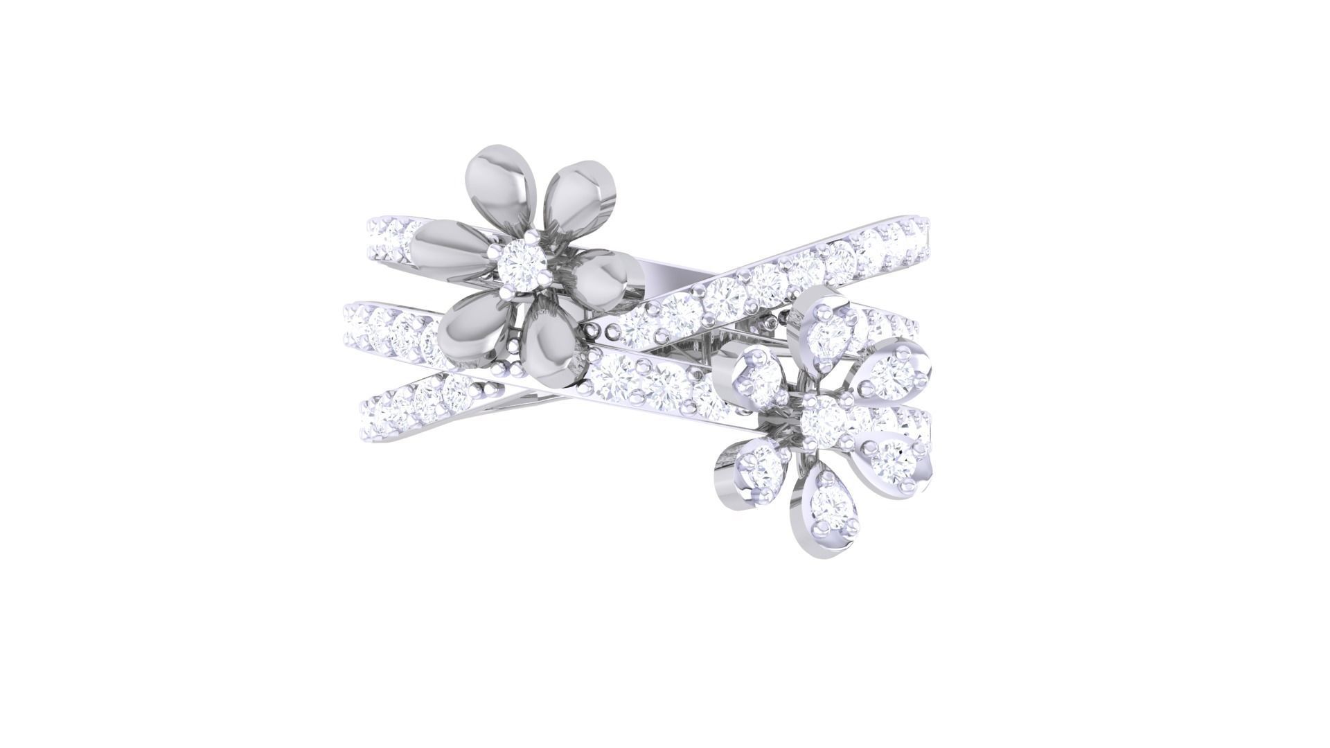 Flower High Jewelry Diamond Cocktail Ring 3dm stl obj mtl glb  3D print model_7