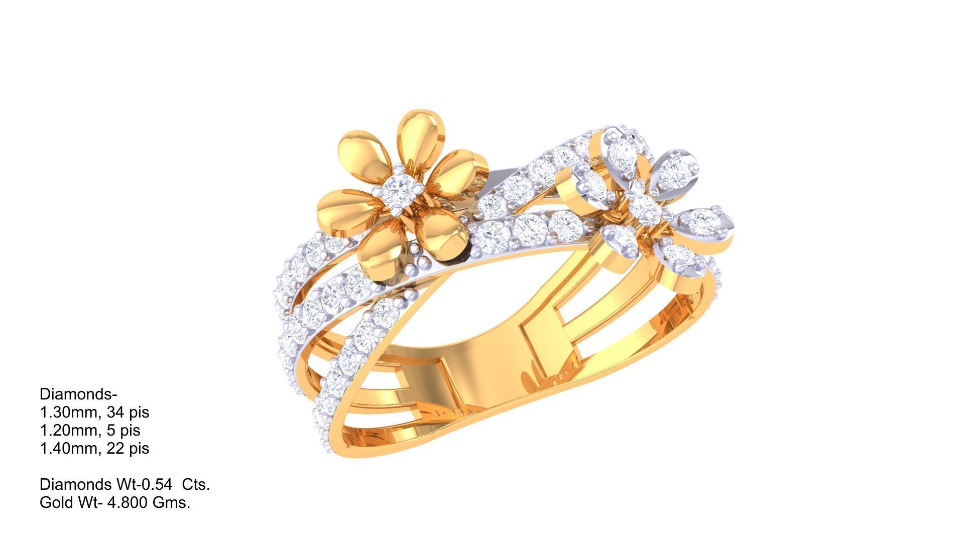 Flower High Jewelry Diamond Cocktail Ring 3dm stl obj mtl glb  3D print model_3