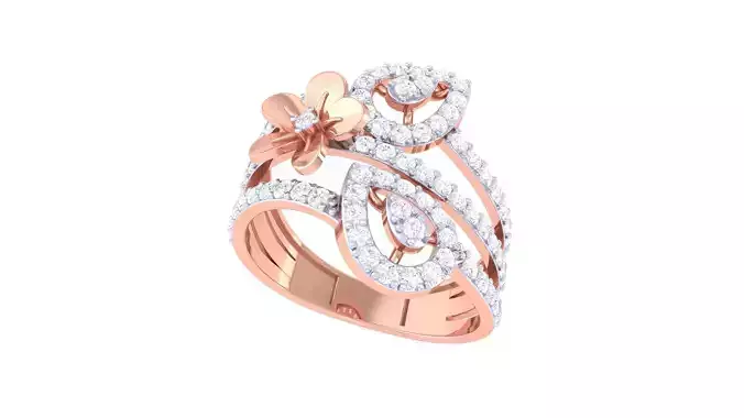 Flower High Jewelry Diamond Cocktail Ring 3dm stl obj mtl glb 