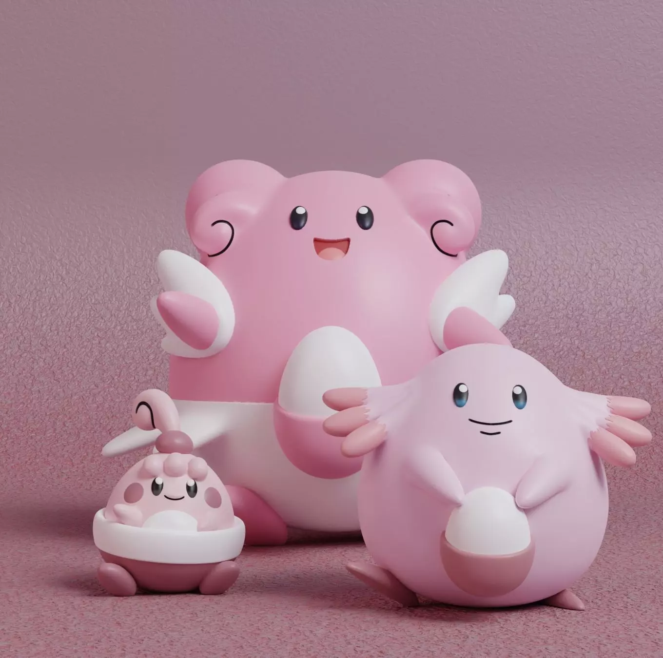 Pokemon - Happiny Chansey and Blissey with 2 poses 3D print model_0