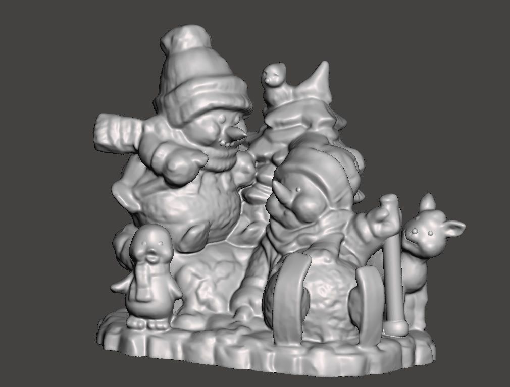 snowmen ski scene 3D print model_1