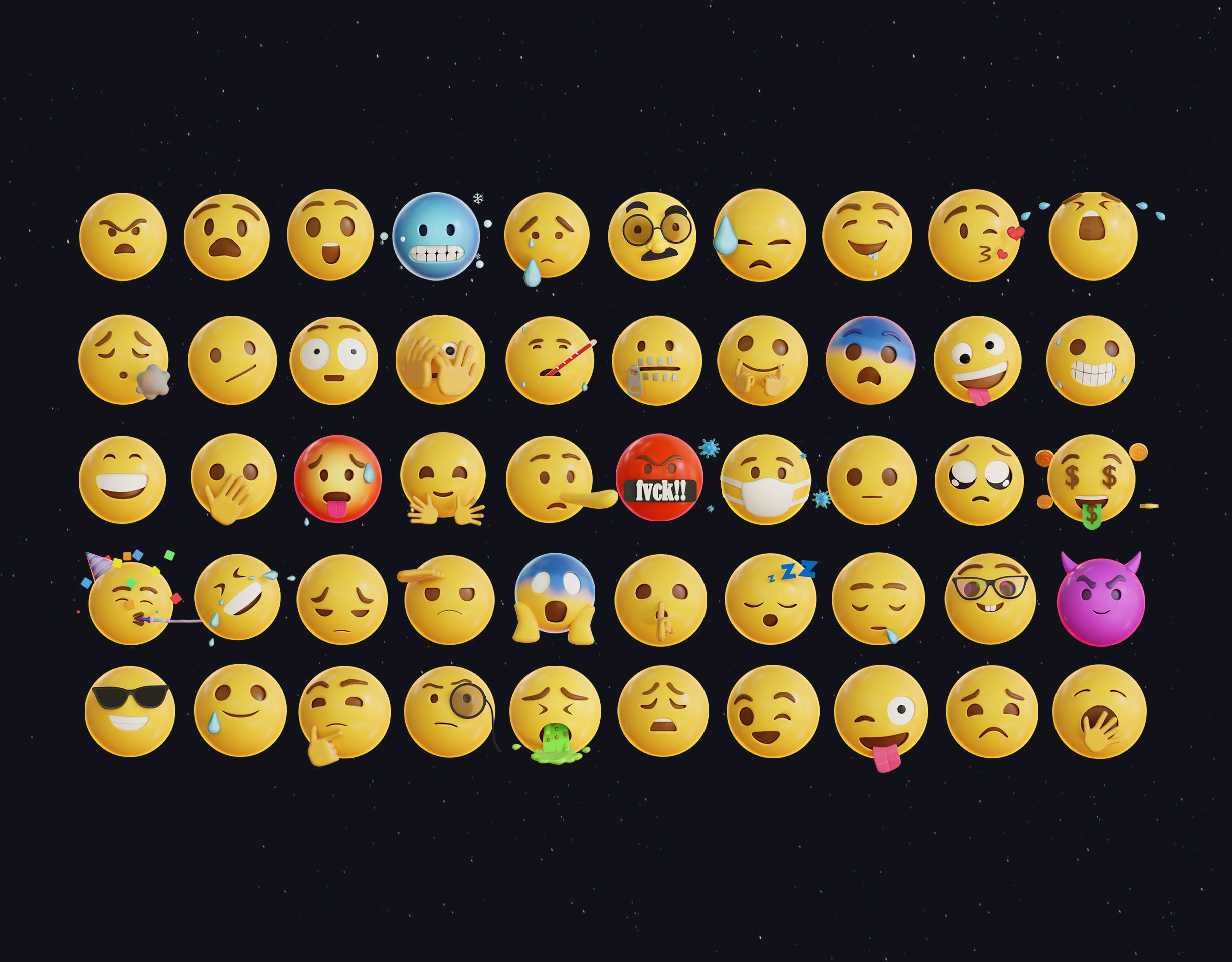 50 fully Animated Smiley Emojis Low-poly 3D model_2
