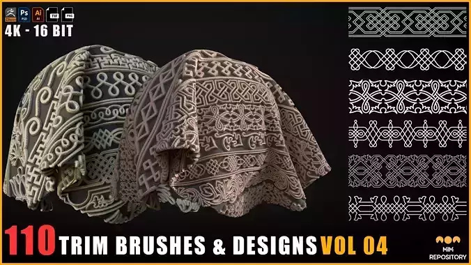 110 Trim Brushes and Designs-Border Pattern-Roll Brush-Fill- V04