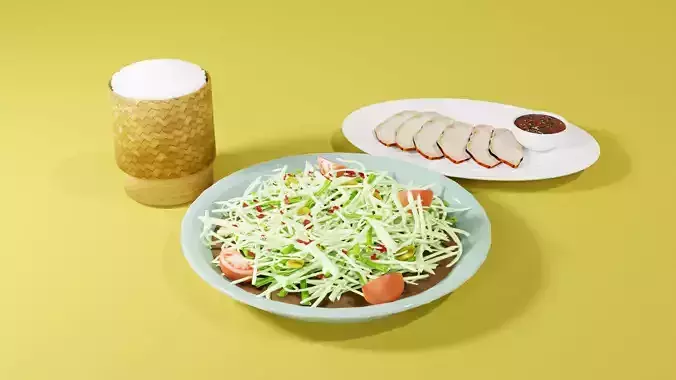 Papaya Salad with Grill Pork Butt and Sticky Rice