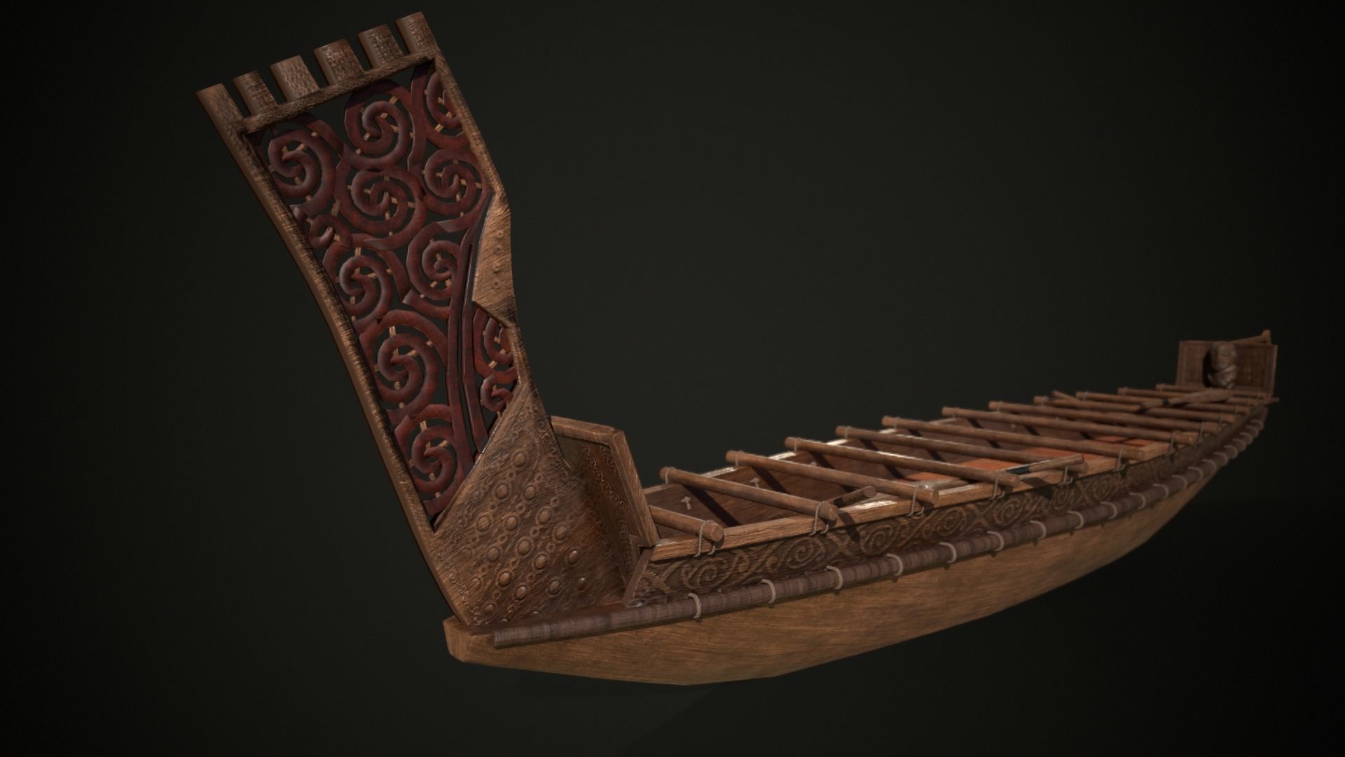 Stylized Maori Waka - Canoe Low-poly 3D model_4