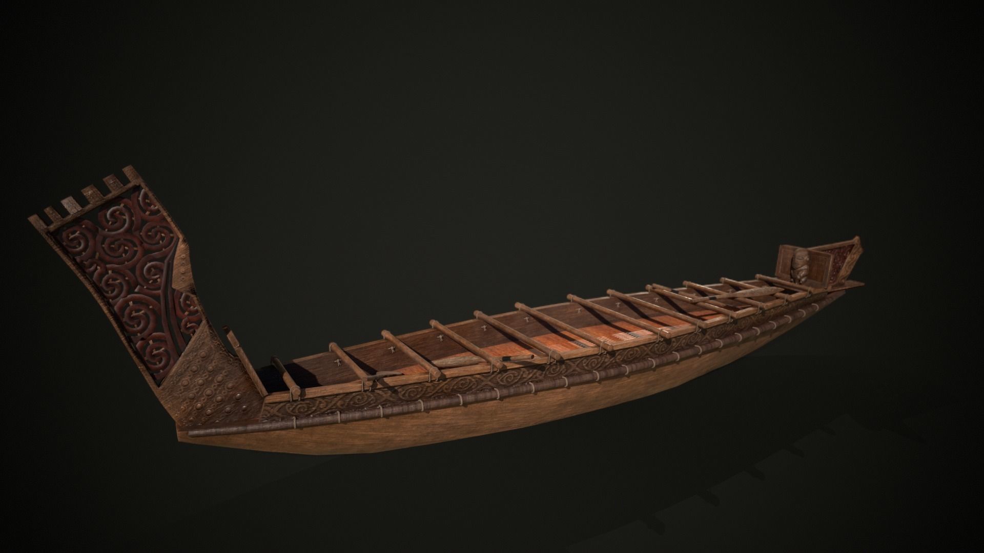 Stylized Maori Waka - Canoe Low-poly 3D model_3