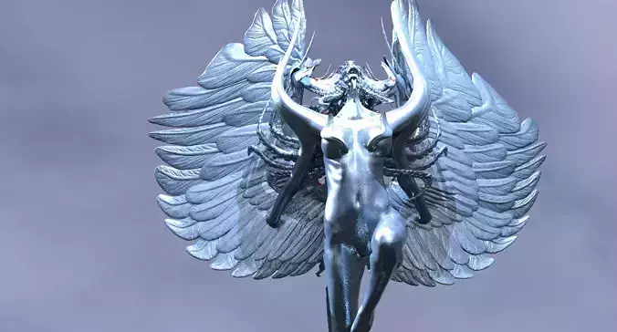 Alien Crescent Winged Angel Ocean rocks 3D model