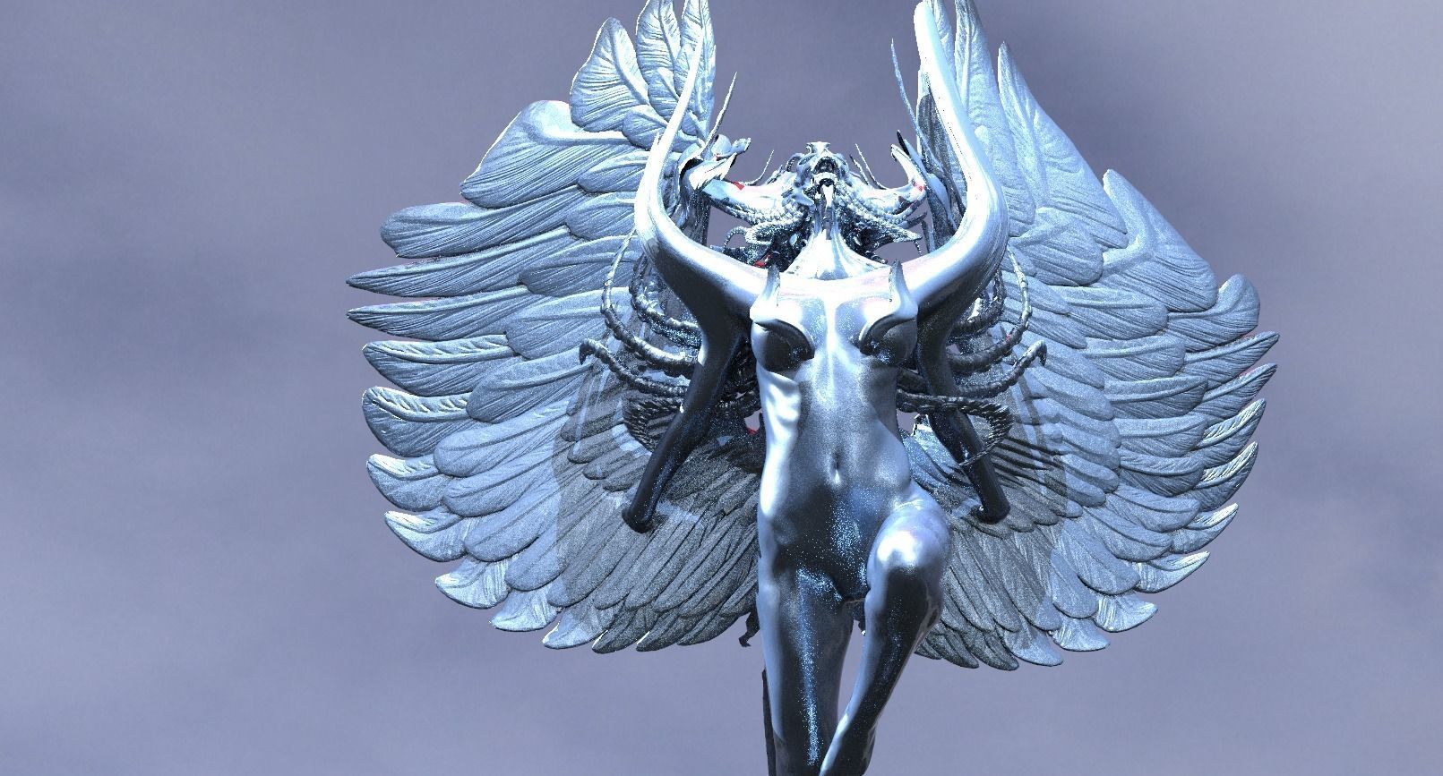 Alien Crescent Winged Angel Ocean rocks 3D model_1