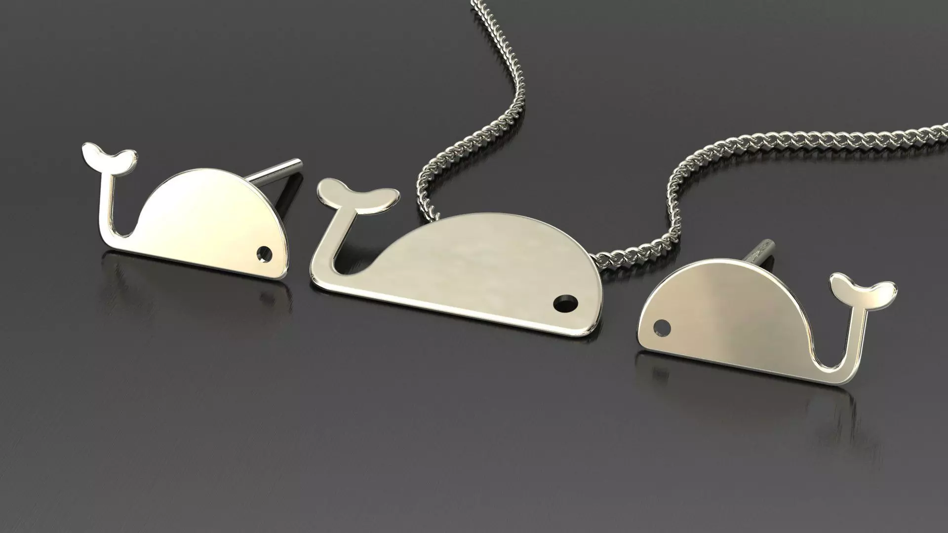 whale pendant-earrings set Free 3D print model