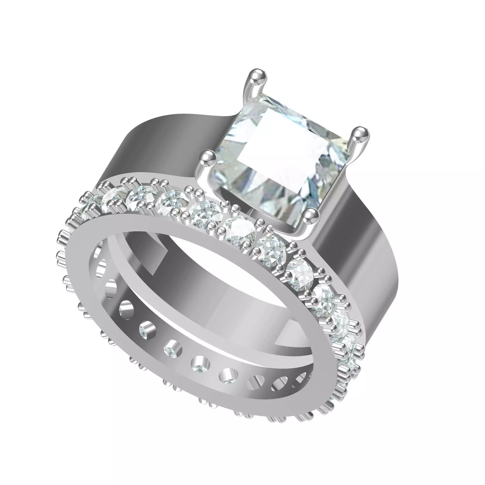 Solitaire Princess Bridal Set 3D print model