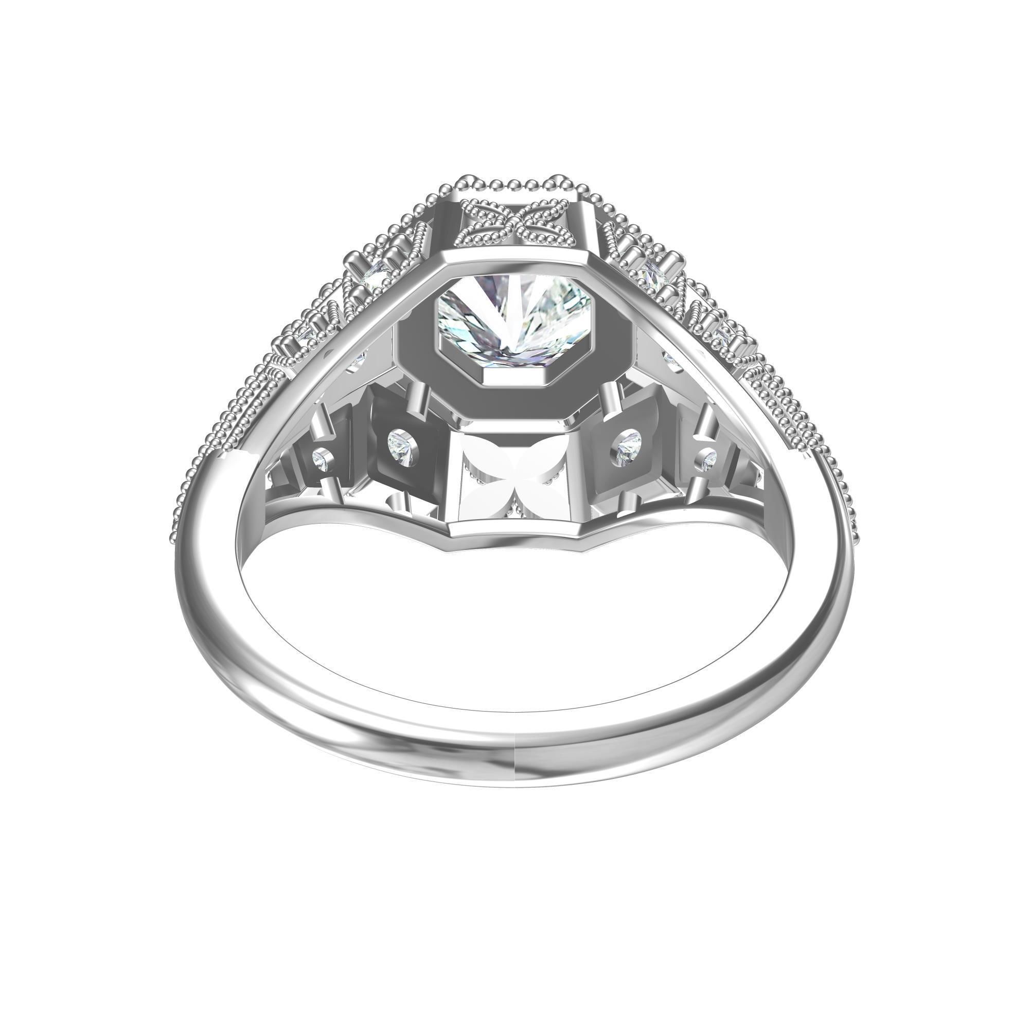 Solitaire Engagement Art Deco Ring 3D print model_5