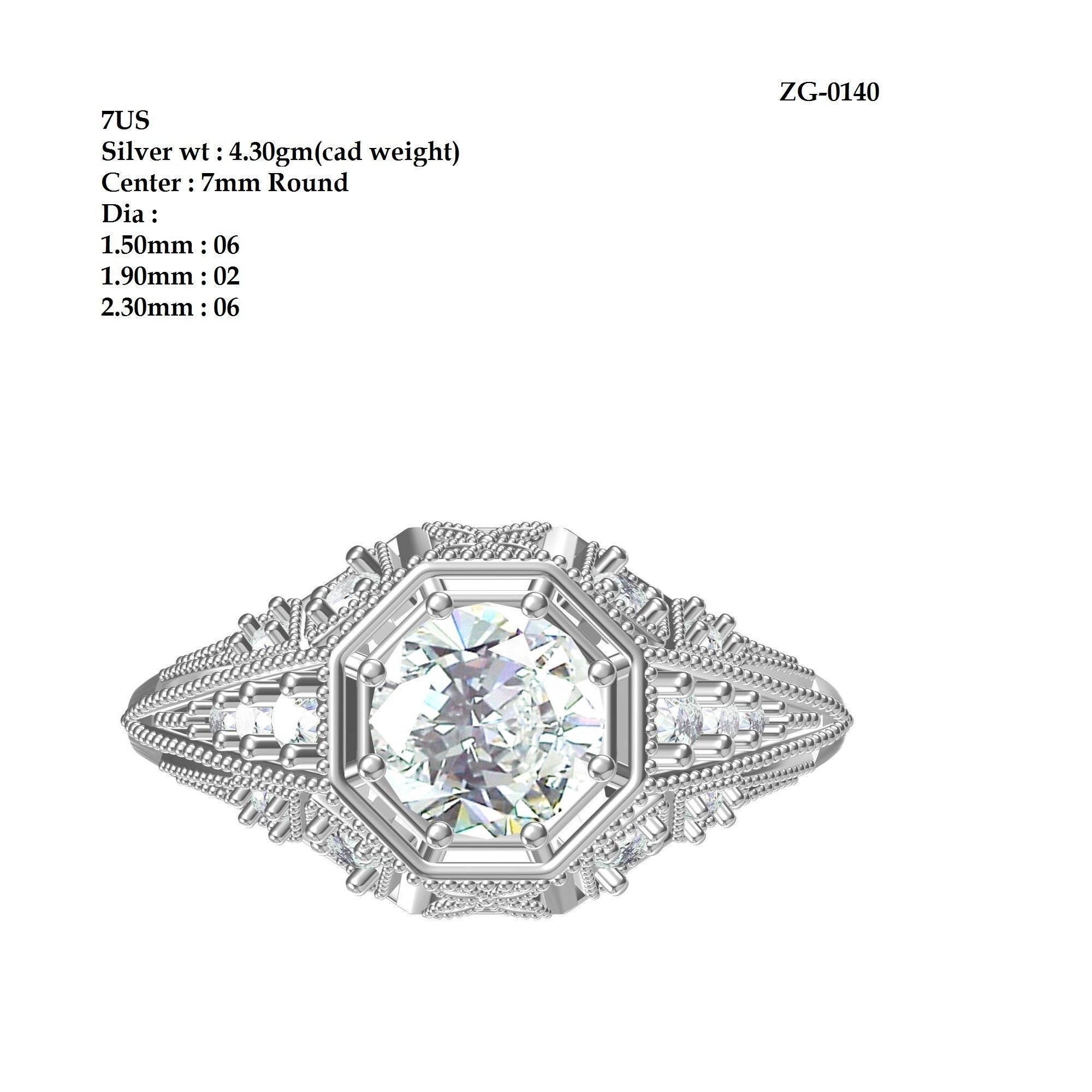 Solitaire Engagement Art Deco Ring 3D print model_6