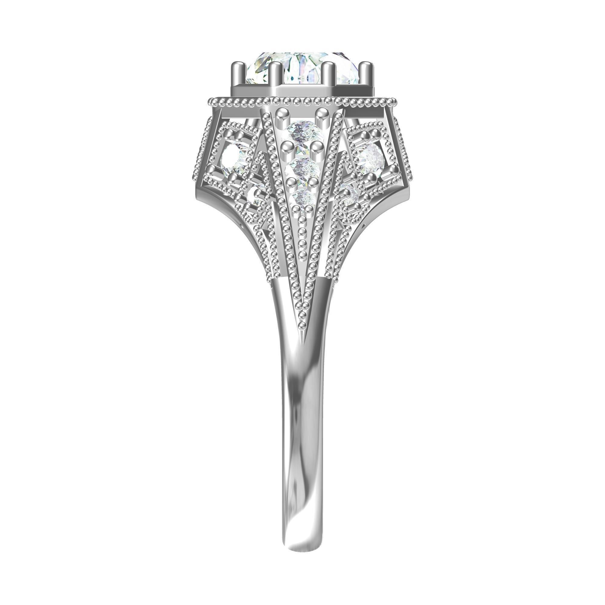 Solitaire Engagement Art Deco Ring 3D print model_4