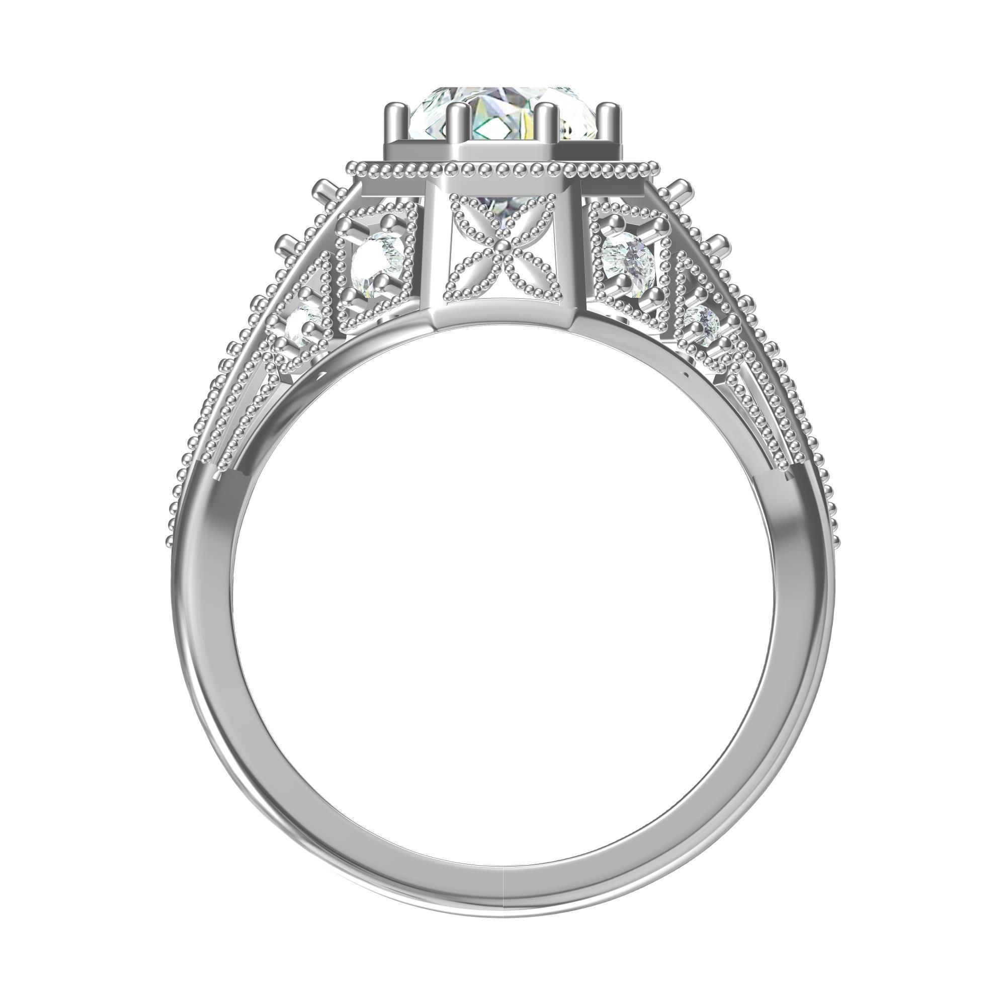 Solitaire Engagement Art Deco Ring 3D print model_2