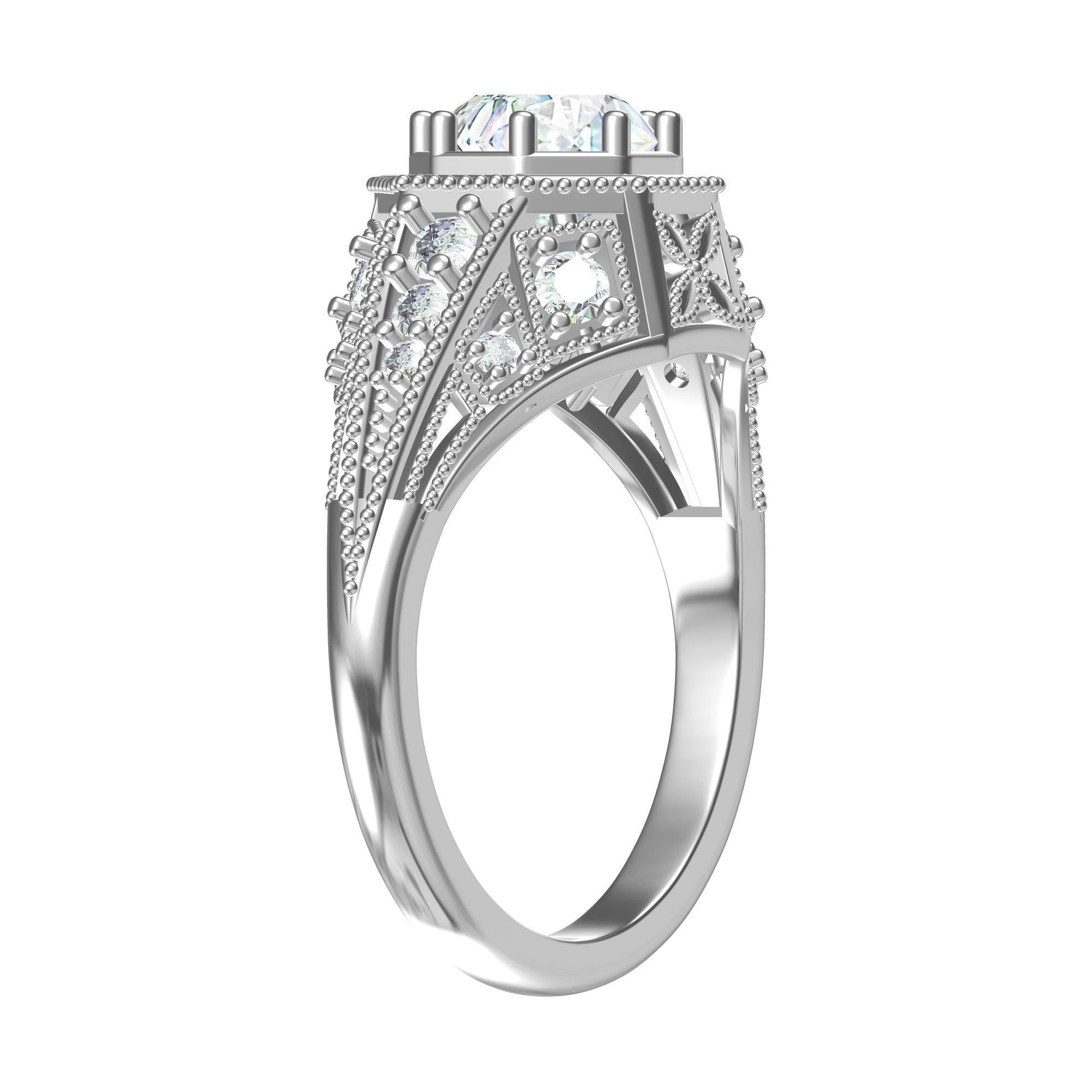 Solitaire Engagement Art Deco Ring 3D print model_3