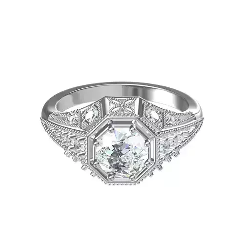 Solitaire Engagement Art Deco Ring