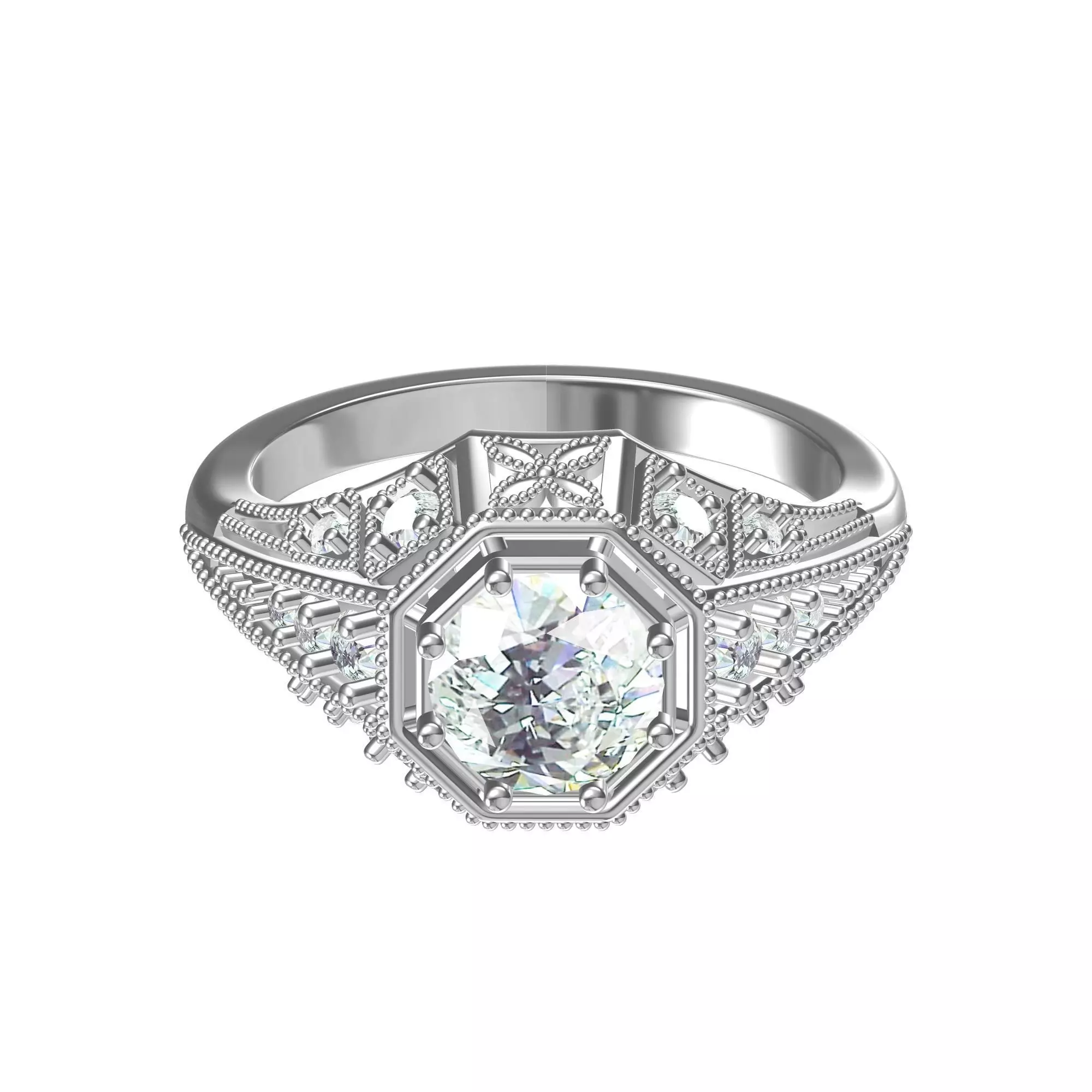 Solitaire Engagement Art Deco Ring 3D print model_0