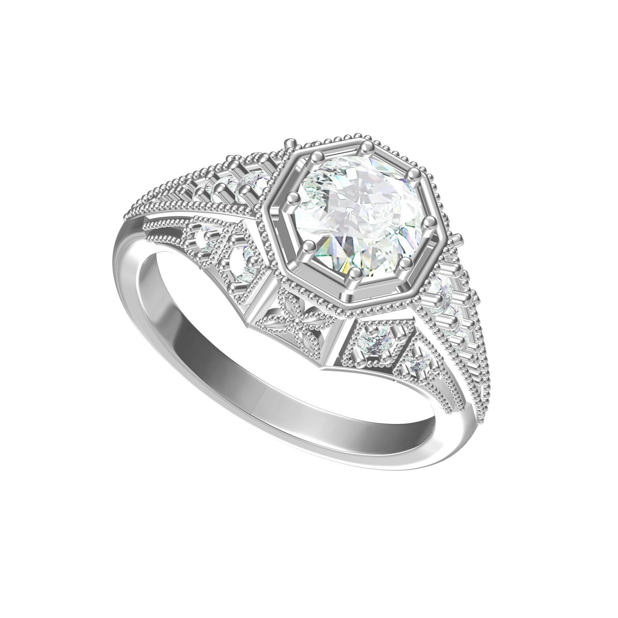 Solitaire Engagement Art Deco Ring 3D print model_1
