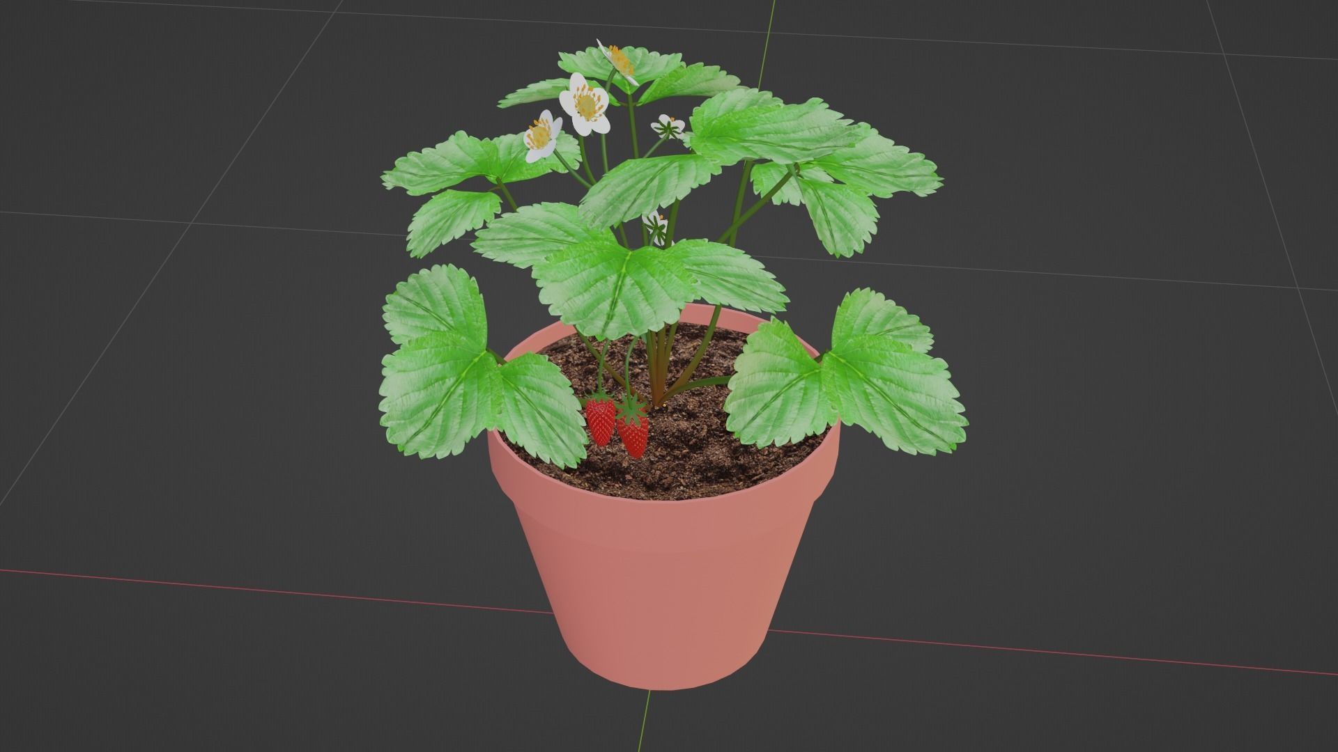 Strawberry Plant Low-poly 3D model_8