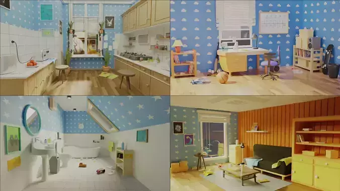 3D Stylish Interior Cartoon Environment 3D Model Collection