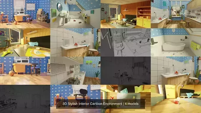 3D Stylish Interior Cartoon Environment