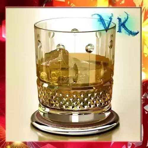 High Detailed Whisky Cut Glass and Chivas Coaster 3D model