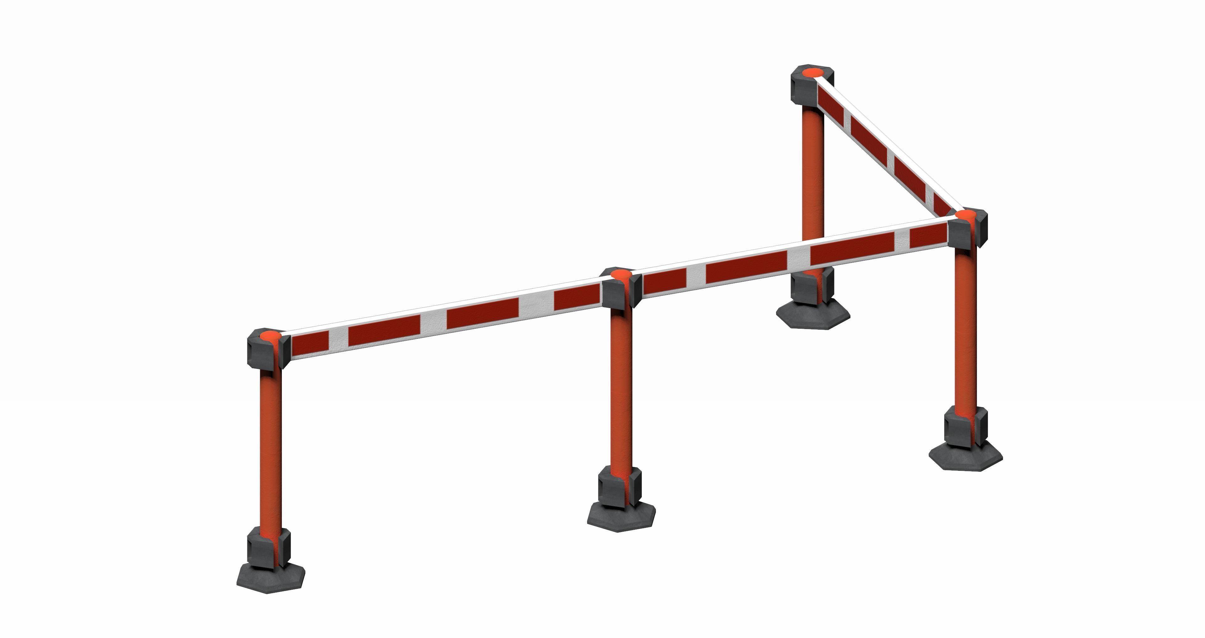Red strip crowd barrier  Low-poly 3D model_4