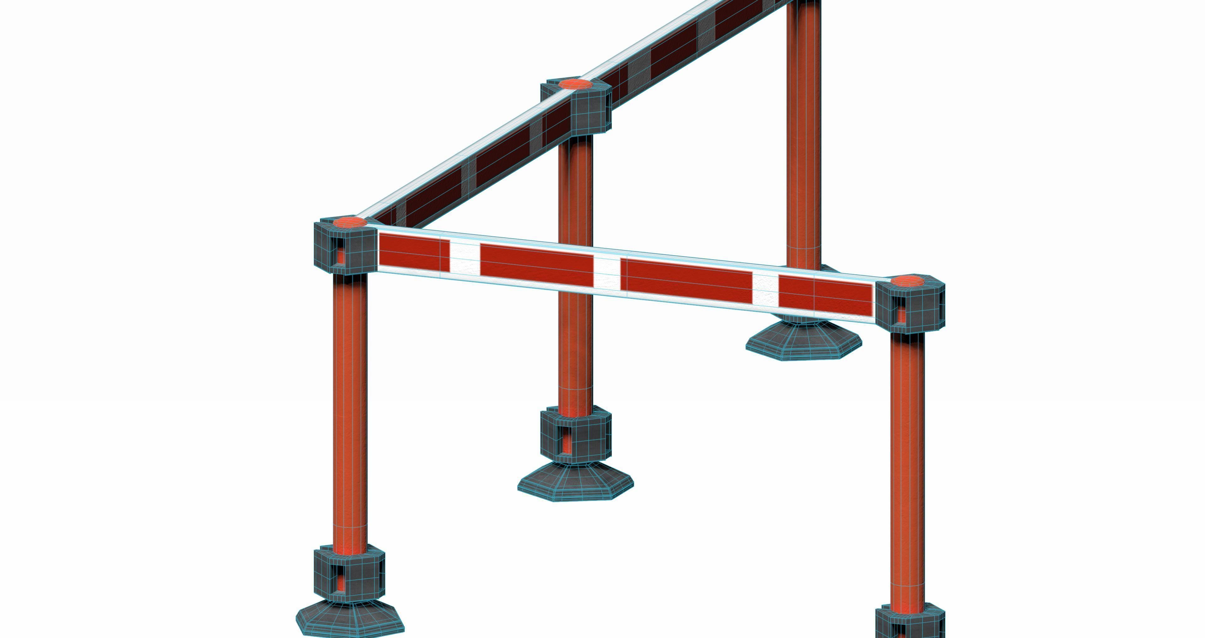 Red strip crowd barrier  Low-poly 3D model_6