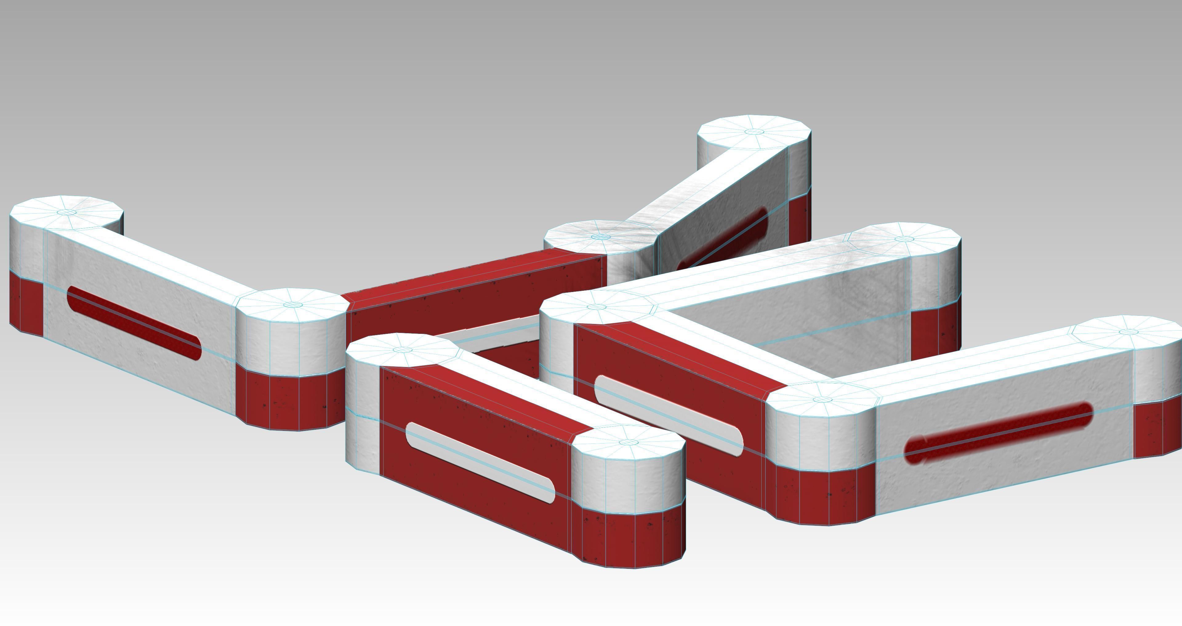 Red-white modular box barrier Low-poly 3D model_5