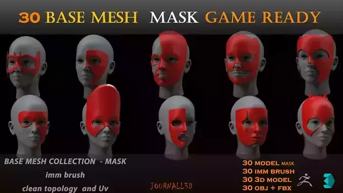 30 mask base mesh - imm brush Low-poly 3D model