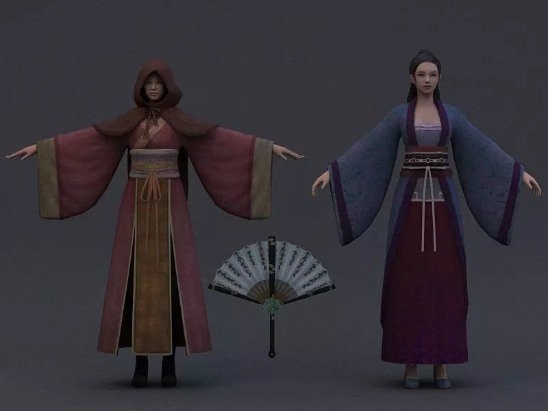 Ancient Asians people Women Low-poly 3D model