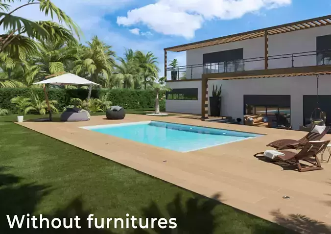 Exterior Scene Modern Villa With Pool Without Furnitures