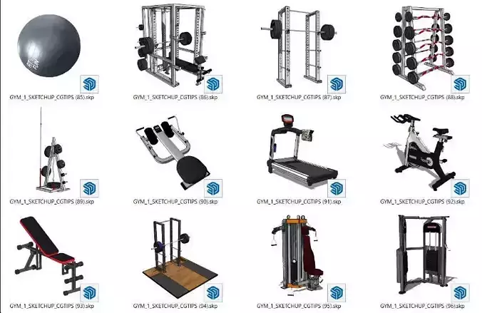 32 Sketchup Fitness Machines Model 3D model
