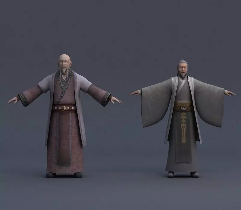 Ancient Asians people Old Man Low-poly 3D model