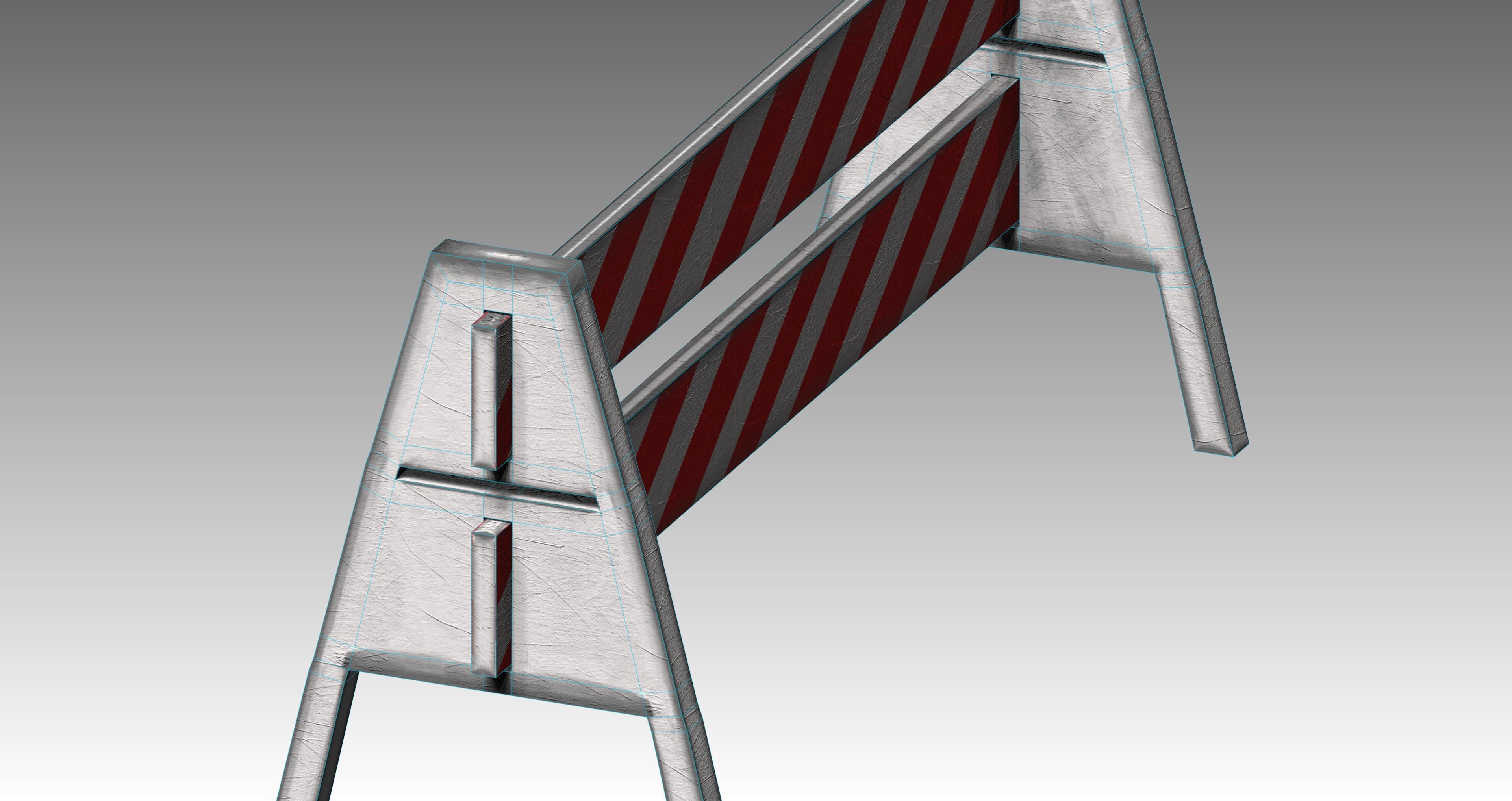 Triangle feeted short strip traffic barrier Low-poly 3D model_5